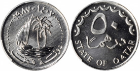 QATAR. 50 Dirhams, AH 1407 (1987). PCGS SPECIMEN-67.

KM-5. An impressively lustrous coin with dark, reflective fields and bold strike.

Ex. Kings...