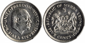 SIERRA LEONE. 5 Cents, 1984. PCGS SPECIMEN-65.

KM-33. A brightly lustrous and untoned coin.

Ex. Kings Norton Mint Collection.

Estimate: $55 -...