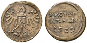 Nürnberg, Stadt. MARKEN und ZEICHEN. ALMOSENAMT. Armen-Brotzeichen aus Kupfer 1529. Links blickender Adler mit einem "N" auf der Brust / In drei Zeile...