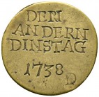 Nürnberg, Stadt. MARKEN und ZEICHEN. FISCHER-INNUNG. Einseitiges Fischerzeichen aus Messing 1738. Gepunzt "DEN/ANDERN/DINSTAG/1738" sowie unten am Ran...