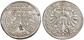 Nürnberg, Stadt. MARKEN und ZEICHEN. LOSUNGS-und UMGELD-AMT. Losungsgulden (Reichsguldiner zu 60 Kreuzer) 1605. Ähnlich wie vorher, jedoch das gepunzt...