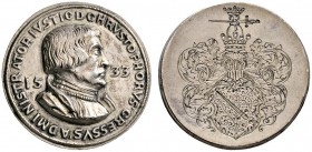 Nürnberg, Stadt. MARKEN und ZEICHEN. Silbermedaille 1533 von Hans Krafft, auf den Patrizier Christoph Kress von Kressenstein. Dessen Brustbild zwische...