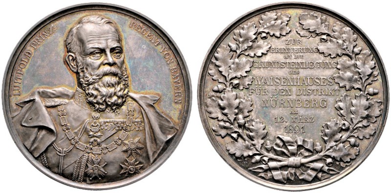 Nürnberg, Stadt. MARKEN und ZEICHEN. Silbermedaille 1891 von L.Chr. Lauer, auf d...