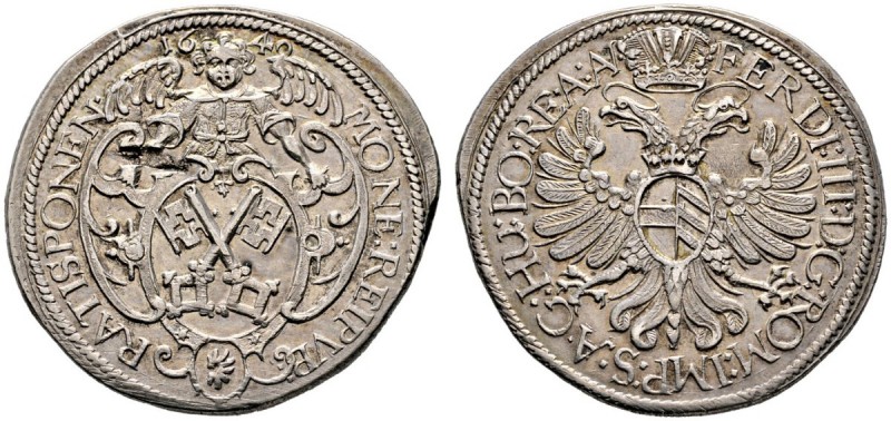Regensburg, Stadt. Taler 1649. Stadtschlüssel in Barockkartusche von dahinterste...