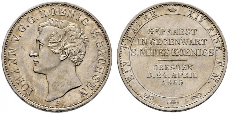 Sachsen-Albertinische Linie. Johann 1854-1873. Taler 1855 F. Auf den Münzbesuch....