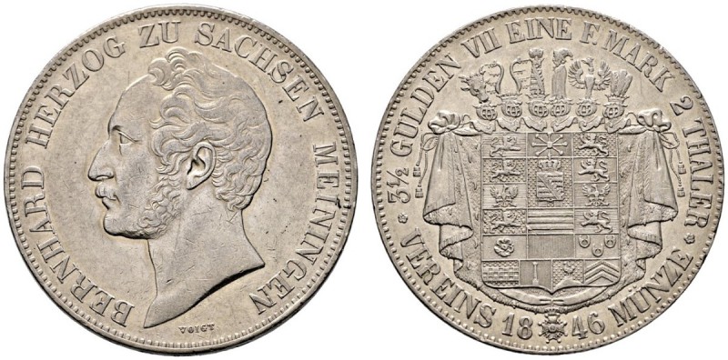 Sachsen-Meiningen. Bernhard Erich Freund 1803-1866. Doppelter Vereinstaler 1846....