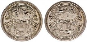 Schlesien. Silbermedaille o.J. (1700) unsigniert (von Kittel, Breslau), auf die vier Lebensabschnitte der Menschen. In jeweils gegeneinander gestellte...