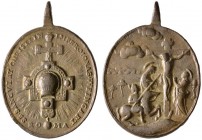 Weingarten, Abtei. Wallfahrtsmedaillen der Abtei. Tragbare, ovale Messingmedaille um 1700 der Heilig-Blut-Bruder­schaft, sog.: ROMA-Medaille. Von Stra...