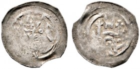 Weissenburg, Abtei. Anonym 13. Jahrhundert. Pfennig. Brustbild eines Abtes nach links, davor Ringel, auf der Brust ein Kreuz, die Rechte segnend erhob...