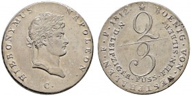 Westfalen, Königreich. Hieronymus Napoleon 1807-1813. 2/3 Taler 1812 C. AKS 25, J. 17, Kahnt 557. leicht fleckig, kleine Kratzer, vorzüglich