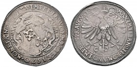 Worms, Stadt. Taler 1570. Der geschweifte, von zwei Drachen gehaltene Stadtschild / Gekrönter Doppeladler sowie Titulatur Kaiser Maximilian II. Joseph...