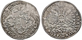 Worms, Stadt. Taler 1622. Der von zwei Drachen gehaltene, verzierte Stadtschild, oben stilisierte Blüte / Gekrönter Doppeladler mit dem Reichsapfel au...