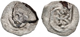 Württemberg. Graf Eberhard III. der Milde 1392-1417. Vierschlag-Heller o.J. (nach dem Vertrag von 1404). Wie vorher. KR 7, Ebner 5. 0,27 g leichte Fun...