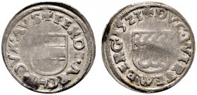 Württemberg. Österreichische Besetzung 1520-1534. Dreier 1523. Österreichischer Bindenschild sowie Titulatur Kaiser Ferdinand I. / Schild mit den drei...