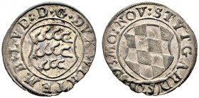 Württemberg. Ludwig 1568-1593. Groschen zu 1/25 Gulden 1593 -Stuttgart-. Schild mit den drei Hirschstangen / Schild mit den Rauten von Teck. KR 165a, ...