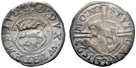 Württemberg. Ludwig 1568-1593. Gröschlein mit der Wertzahl 37 1/2 1593. Schild mit den drei Hirschstangen / Schild mit den Rauten von Teck auf Langkre...