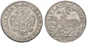 Württemberg. Johann Friedrich 1608-1628. Kipper-Hirschgulden zu 60 Kreuzer 1622 -Stuttgart-. KR 373c, Ebner 134. beidseitig gleichmäßig ausgeprägt, gu...