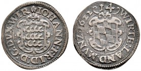 Württemberg. Johann Friedrich 1608-1628. Kipper-Doppelschilling 1622. Schild mit den drei Hirschstangen / Schild mit den Rauten von Teck. KR 454a, Ebn...