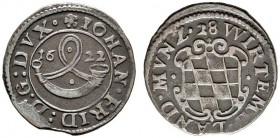 Württemberg. Johann Friedrich 1608-1628. Kipper-Schilling 1622 -Stuttgart-. KR 469.1/470a var. (Interpunktion), Ebner 217 vgl. minimales Zainende, gut...