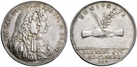Württemberg. Friedrich Karl 1677-1693. Silbermedaille 1682 von J.Chr. Müller, auf seine Hochzeit mit Eleonora Juliana, Markgräfin von Brandenburg. Die...