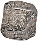 Württemberg. Karl Alexander 1713, während der Belagerung der Reichsfestung Landau. Einseitige Notklippe zu 1 Gulden und 4 Kreuzer 1713. In der Mitte e...