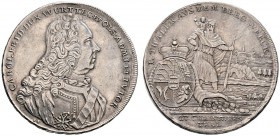 Württemberg. Karl Friedrich 1738-1744. Ausbeutetaler 1740 der Grube St. Christophstal. Gepanzertes Brustbild nach rechts mit Hermelinmantel und dem Kr...