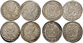 Württemberg. Karl Eugen 1744-1793. Lot (4 Stücke): 6 Kreuzer 1747-1750. KR 297ff. -Walzenprägungen- vorzüglich, vorzüglich-prägefrisch