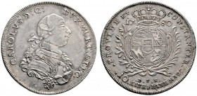 Württemberg. Karl Eugen 1744-1793. Konventionstaler 1780. KR 375, Ebner 241, Dav. 2869. feine Patina, leichte Prägeschwächen im Reverszentrum, vorzügl...