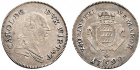 Württemberg. Karl Eugen 1744-1793. 5 Kreuzer 1790. Große Altersbüste. KR 407.1, Ebner 274. sehr selten und überdurchschnittlich erhalten, gutes sehr s...