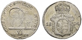 Württemberg. Friedrich II./I. 1797-1806-1816. 6 Kreuzer 1804. Variante mit SCHEIDE MUNZE. KR - vgl. 20.1a+b, AKS 23. kleiner Stempelfehler, leicht jus...