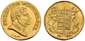 Württemberg. Friedrich II./I. 1797-1806-1816. Karolin 1810. Stempel von J.L. Wagner. FRIDERICUS WÜRTEMB.REX. Brustbild des Königs mit kurzen Haaren na...