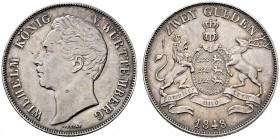 Württemberg. Wilhelm I. 1816-1864. Doppelgulden 1848. KR 91.4, AKS 76, J. 72, Thun 437, Kahnt 589. feine Patina, kleine Kratzer auf dem Revers, sehr s...