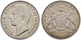Württemberg. Wilhelm I. 1816-1864. Doppelgulden 1851. KR 91.7, AKS 76, J. 72, Thun 437, Kahnt 589. minimale Kratzer, sehr schön-vorzüglich