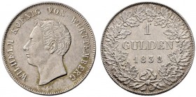 Württemberg. Wilhelm I. 1816-1864. Gulden 1838 (aus 1837) von A. Dietelbach. Mit Signatur A.D. KR 93.1, AKS 84 Anm., J. 63. leichte Tönung, kleiner Ra...