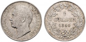 Württemberg. Wilhelm I. 1816-1864. Gulden 1850. KR 95.14, AKS 85, J. 70a. minimale Kratzer, vorzüglich-Stempelglanz