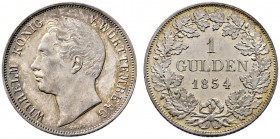 Württemberg. Wilhelm I. 1816-1864. Gulden 1854. KR 95.18, AKS 85, J. 70a. feine Patina, vorzüglich
