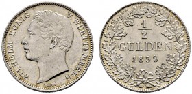 Württemberg. Wilhelm I. 1816-1864. 1/2 Gulden 1839. KR 98.1, AKS 86, J. 69a. vorzüglich-Stempelglanz