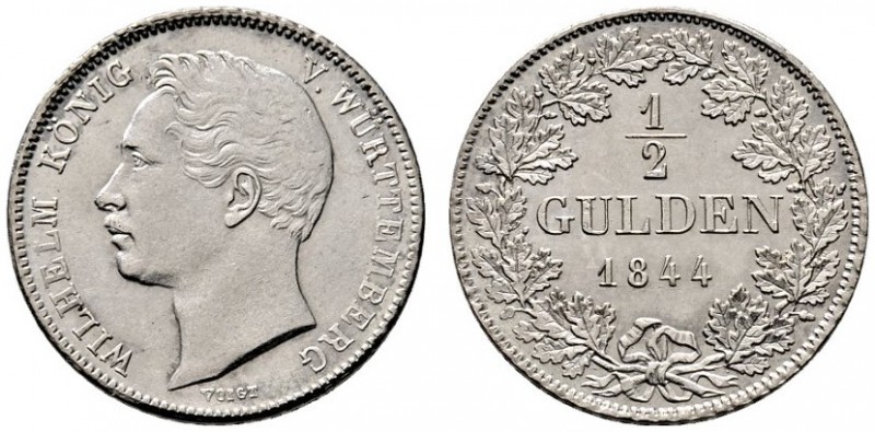 Württemberg. Wilhelm I. 1816-1864. 1/2 Gulden 1844. KR 98.4, AKS 86, J. 69a. vor...