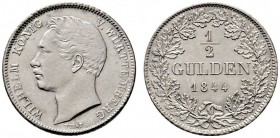 Württemberg. Wilhelm I. 1816-1864. 1/2 Gulden 1844. KR 98.4, AKS 86, J. 69a. vorzüglich-Stempelglanz