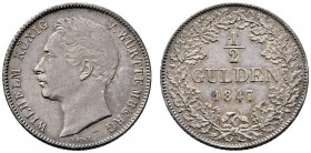 Württemberg. Wilhelm I. 1816-1864. 1/2 Gulden 1847. KR 98.6, AKS 86, J. 69a. feine Patina, vorzüglich-Stempelglanz