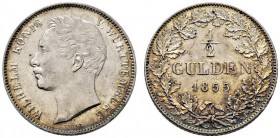 Württemberg. Wilhelm I. 1816-1864. 1/2 Gulden 1855. KR 98.13, AKS 86, J. 69a. sehr seltener Jahrgang, vorzüglich