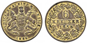 Württemberg. Wilhelm I. 1816-1864. Vergoldete Kupfer-PROBE (Zwitterprägung). Stempelkopplung: Rückseite des Dukaten 1848 / Rück­seite vom 6 Kreuzer 18...