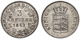 Württemberg. Wilhelm I. 1816-1864. 3 Kreuzer 1842. KR 102, AKS 106, J. 67. Stempelglanz