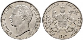 Württemberg. Wilhelm I. 1816-1864. Vereinstaler 1857. KR 107, AKS 77, J. 83, Thun 439, Kahnt 588. Prachtexemplar, fast Stempelglanz