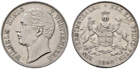 Württemberg. Wilhelm I. 1816-1864. Vereinstaler 1860. KR 107.3, AKS 77, J. 83, Thun 439, Kahnt 588. minimal berieben, vorzüglich