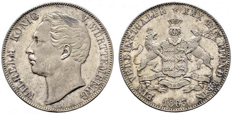 Württemberg. Wilhelm I. 1816-1864. Vereinstaler 1863. KR 107.6, AKS 77, J. 83, T...