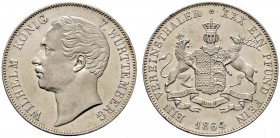 Württemberg. Wilhelm I. 1816-1864. Vereinstaler 1864. KR 107.7, AKS 77, J. 83, Thun 439, Kahnt 588. winzige Kratzer auf dem Revers, fast Stempelglanz