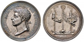Württemberg. Wilhelm I. 1816-1864. Silbermedaille 1814 von J.L. Wagner, auf die Siege in Frankreich. Jugendlicher Kopf des Kronprinzen mit Lorbeerkran...