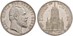 Württemberg. Karl 1864-1891. "Doppeltaler" aus Feinsilber(!) 1869. Ulmer Münster. KR 17, AKS 131 Anm., J. 87 Anm., Thun 442, Kahnt 595. 33,58 g(!). Au...