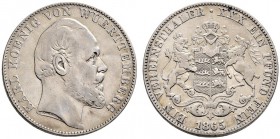 Württemberg. Karl 1864-1891. Vereinstaler 1865. Hängendes Geweih. KR 113a, AKS 126 Anm., J. 85b, Thun 441, Kahnt 593. selten, sehr schön